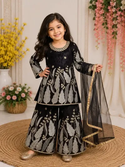 Designer Fendy Silk Embroidery Sequence Top Palazzo Dupatta Set